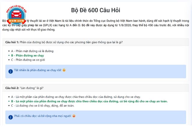 Trung Tâm Đào Tạo Lái Xe Hà Nội có sẵn tài liệu ôn tập và mẹo ghi nhớ cho từng câu hỏi lý thuyết