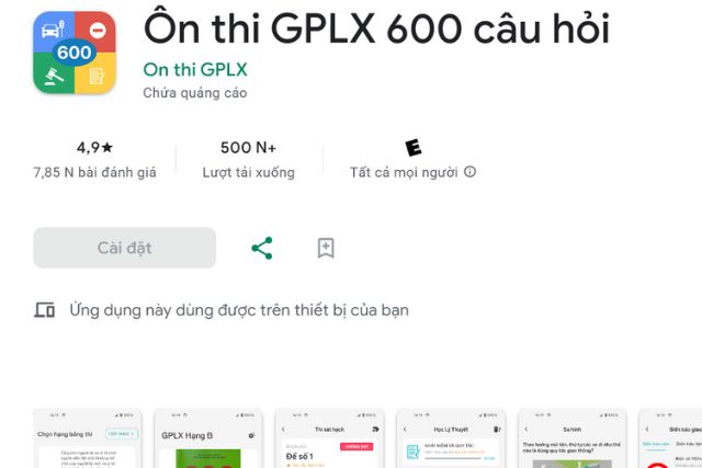 Ứng dụng hỗ trợ học lý thuyết này có đầy đủ 600 câu lý thuyết và các đề thi thử